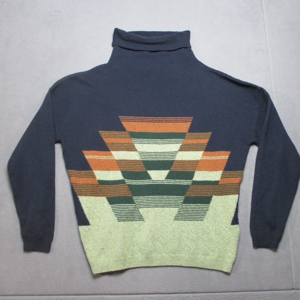 prAna Sweater Womens Large Blue Aztec Geometric Frosted Pine Turtle Neck
